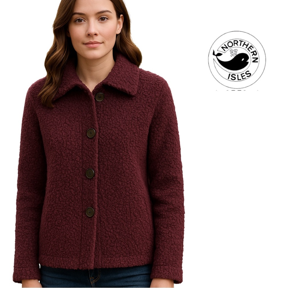 Northern Isles Cranberry Heavy Knit Collared button Down Cardigan Medium M VG